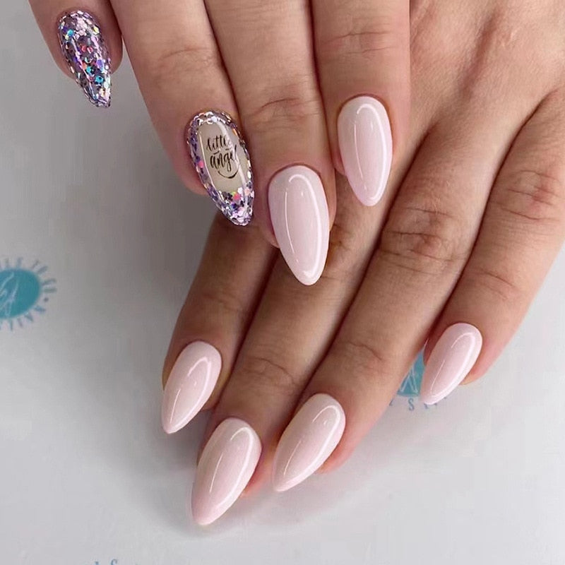 24pcs Long Stiletto False Nails wave Peals decorated Wearable French Fake Nails Press On Nails Leopard print Almond Manicure Tip