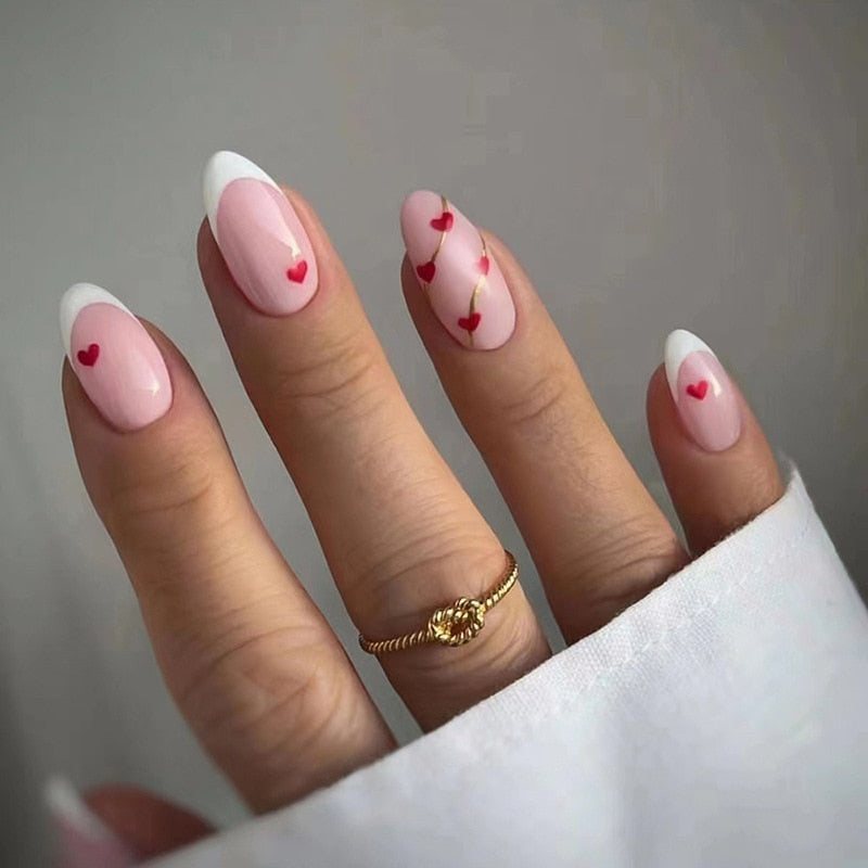 24pcs Long Stiletto False Nails wave Peals decorated Wearable French Fake Nails Press On Nails Leopard print Almond Manicure Tip