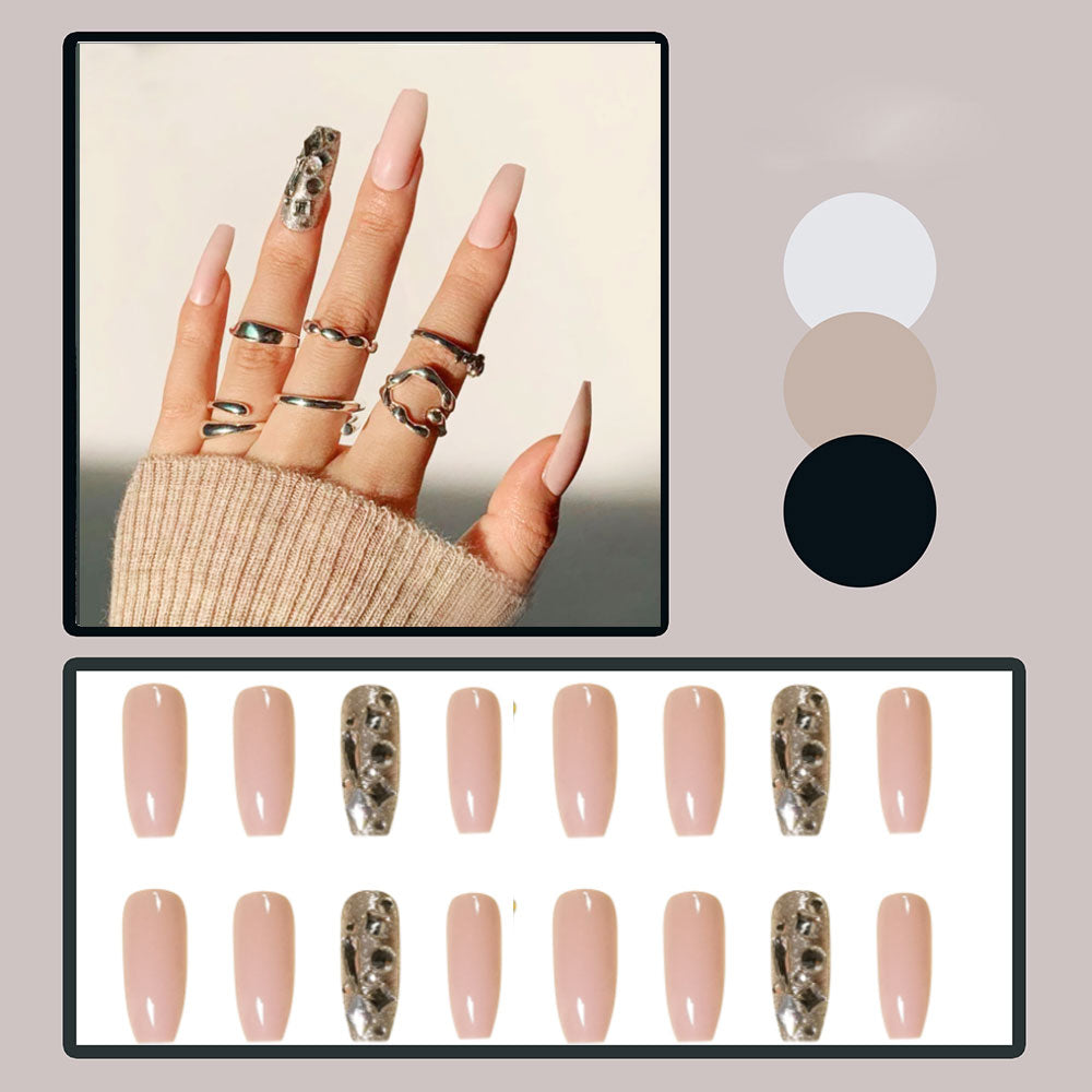 24pcs Matte Fake Nails Extra Long Ballerina Coffin Dark Blue Colorful Rhinestone Decals False Nails with designs Nail Art