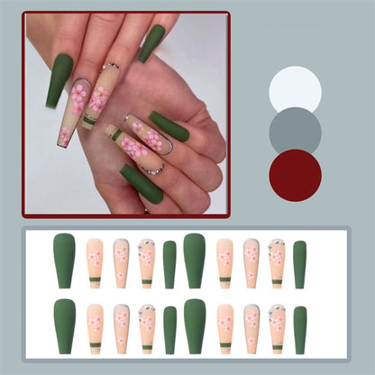 24pcs Matte Fake Nails Extra Long Ballerina Coffin Dark Blue Colorful Rhinestone Decals False Nails with designs Nail Art