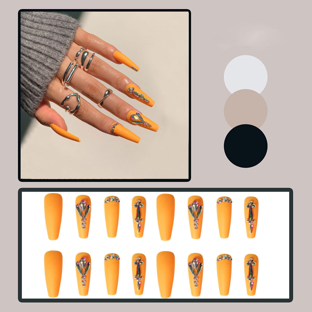 24pcs Matte Fake Nails Extra Long Ballerina Coffin Dark Blue Colorful Rhinestone Decals False Nails with designs Nail Art