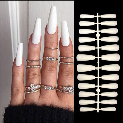 24pcs Matte Fake Nails Extra Long Ballerina Coffin Dark Blue Colorful Rhinestone Decals False Nails with designs Nail Art