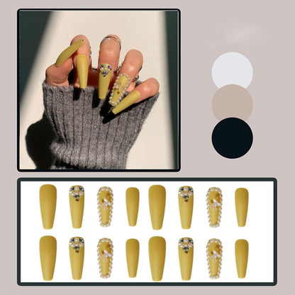 24pcs Matte Fake Nails Extra Long Ballerina Coffin Dark Blue Colorful Rhinestone Decals False Nails with designs Nail Art