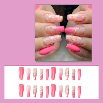 24pcs Matte Fake Nails Extra Long Ballerina Coffin Dark Blue Colorful Rhinestone Decals False Nails with designs Nail Art