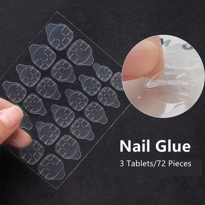 24pcs Nail Art Fake Nails with Glitter and Lines in Shape of Water Drop Square Press on False Nails With Glue and Wearing Tools