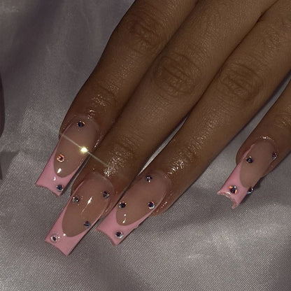 24pcs Removeable False Nails with Glue Ballet Nails with Designs Gradient Shinny Brown Press on Nails Coffin Glitter Fake Nails
