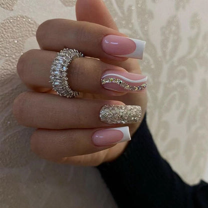 24pcs Removeable False Nails with Glue Ballet Nails with Designs Gradient Shinny Brown Press on Nails Coffin Glitter Fake Nails