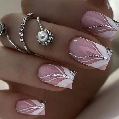 24pcs Removeable False Nails with Glue Ballet Nails with Designs Gradient Shinny Brown Press on Nails Coffin Glitter Fake Nails