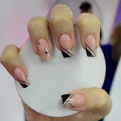 24pcs Removeable False Nails with Glue Ballet Nails with Designs Gradient Shinny Brown Press on Nails Coffin Glitter Fake Nails