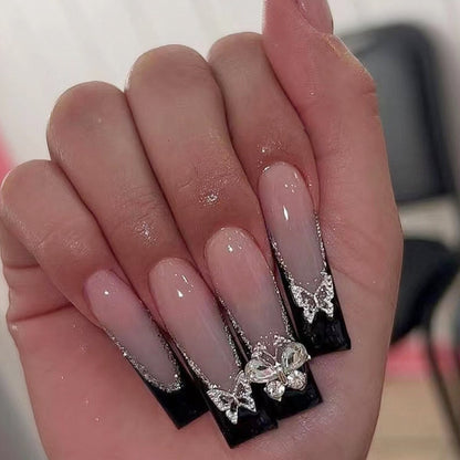 24pcs Removeable False Nails with Glue Ballet Nails with Designs Gradient Shinny Brown Press on Nails Coffin Glitter Fake Nails