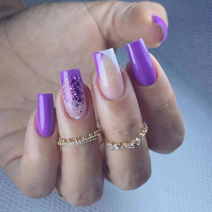 24pcs Removeable False Nails with Glue Ballet Nails with Designs Gradient Shinny Brown Press on Nails Coffin Glitter Fake Nails