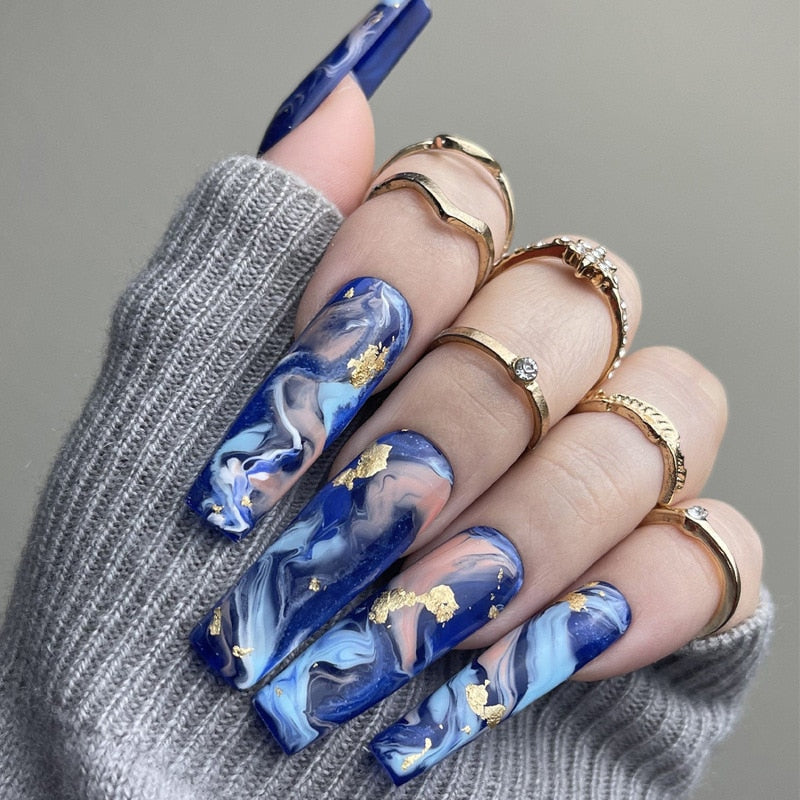 24pcs Removeable False Nails with Glue Ballet Nails with Designs Gradient Shinny Brown Press on Nails Coffin Glitter Fake Nails