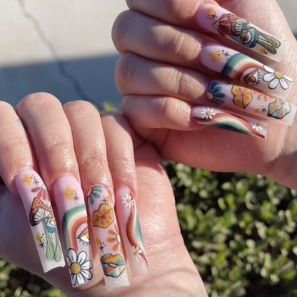 24pcs Removeable False Nails with Glue Ballet Nails with Designs Gradient Shinny Brown Press on Nails Coffin Glitter Fake Nails