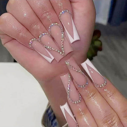 24pcs Removeable False Nails with Glue Ballet Nails with Designs Gradient Shinny Brown Press on Nails Coffin Glitter Fake Nails