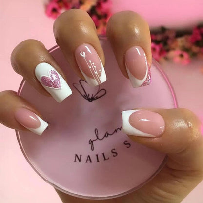 24pcs Removeable False Nails with Glue Ballet Nails with Designs Gradient Shinny Brown Press on Nails Coffin Glitter Fake Nails