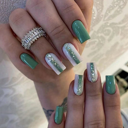 24pcs Removeable False Nails with Glue Ballet Nails with Designs Gradient Shinny Brown Press on Nails Coffin Glitter Fake Nails