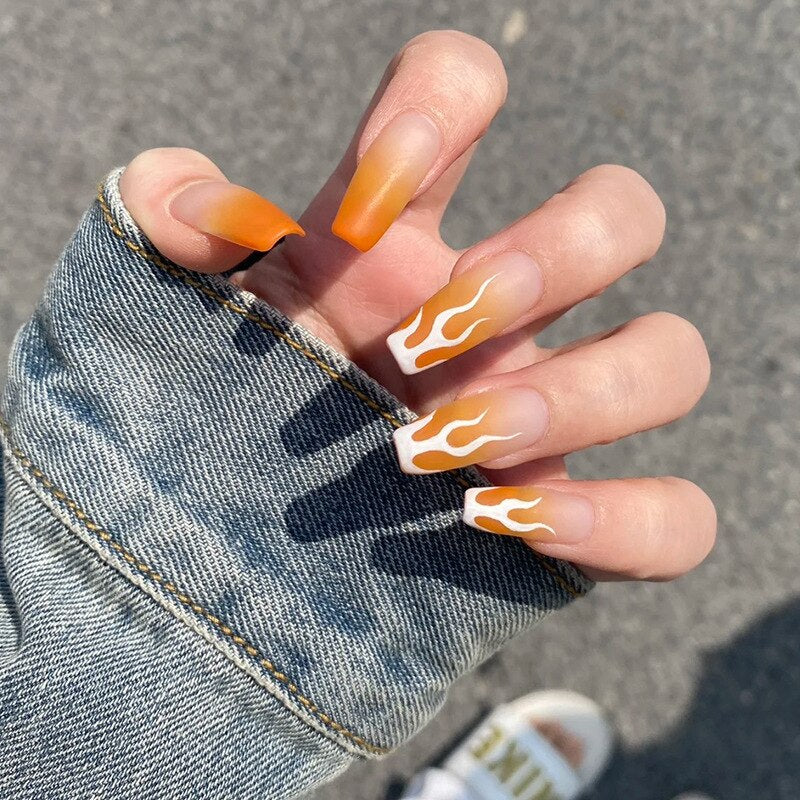 24pcs Removeable False Nails with Glue Ballet Nails with Designs Gradient Shinny Brown Press on Nails Coffin Glitter Fake Nails