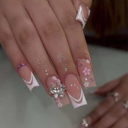24pcs Removeable False Nails with Glue Ballet Nails with Designs Gradient Shinny Brown Press on Nails Coffin Glitter Fake Nails