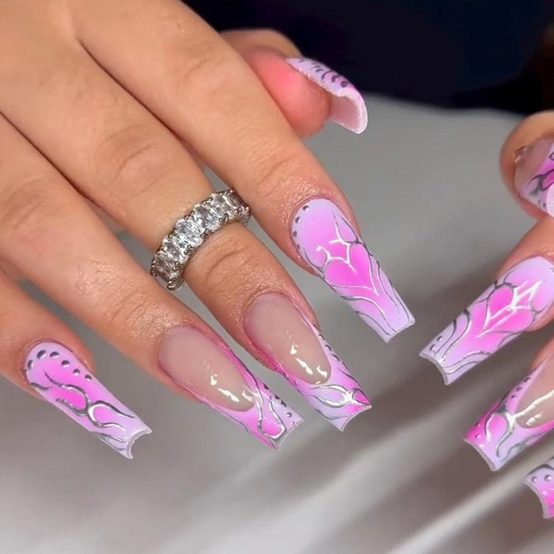 24pcs Removeable False Nails with Glue Ballet Nails with Designs Gradient Shinny Brown Press on Nails Coffin Glitter Fake Nails