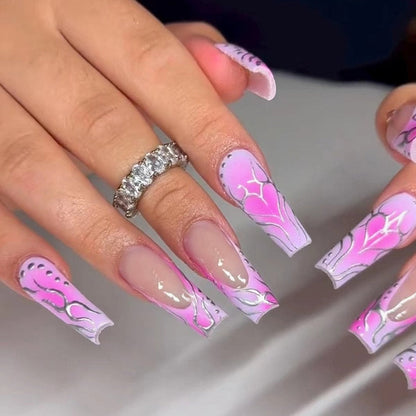 24pcs Removeable False Nails with Glue Ballet Nails with Designs Gradient Shinny Brown Press on Nails Coffin Glitter Fake Nails