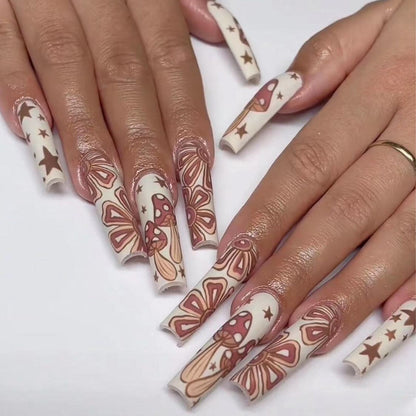 24pcs Removeable False Nails with Glue Ballet Nails with Designs Gradient Shinny Brown Press on Nails Coffin Glitter Fake Nails
