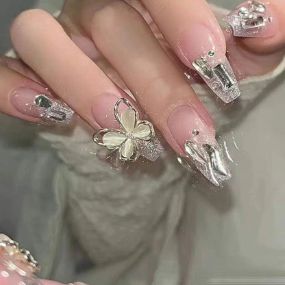 24pcs Rhinestone Design Fake Nails Shiny Bridal Women Lady party nail DIy Decorations Press On nail Tips False Nail Patch