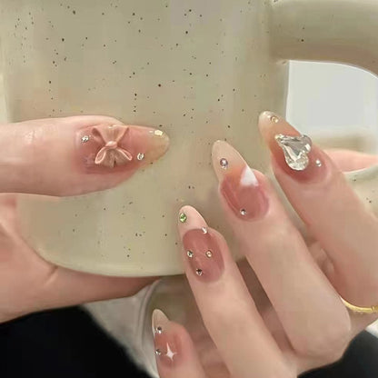 24pcs Rhinestone Design Fake Nails Shiny Bridal Women Lady party nail DIy Decorations Press On nail Tips False Nail Patch