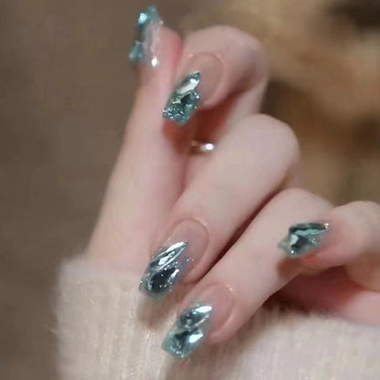 24pcs Rhinestone Design Fake Nails Shiny Bridal Women Lady party nail DIy Decorations Press On nail Tips False Nail Patch