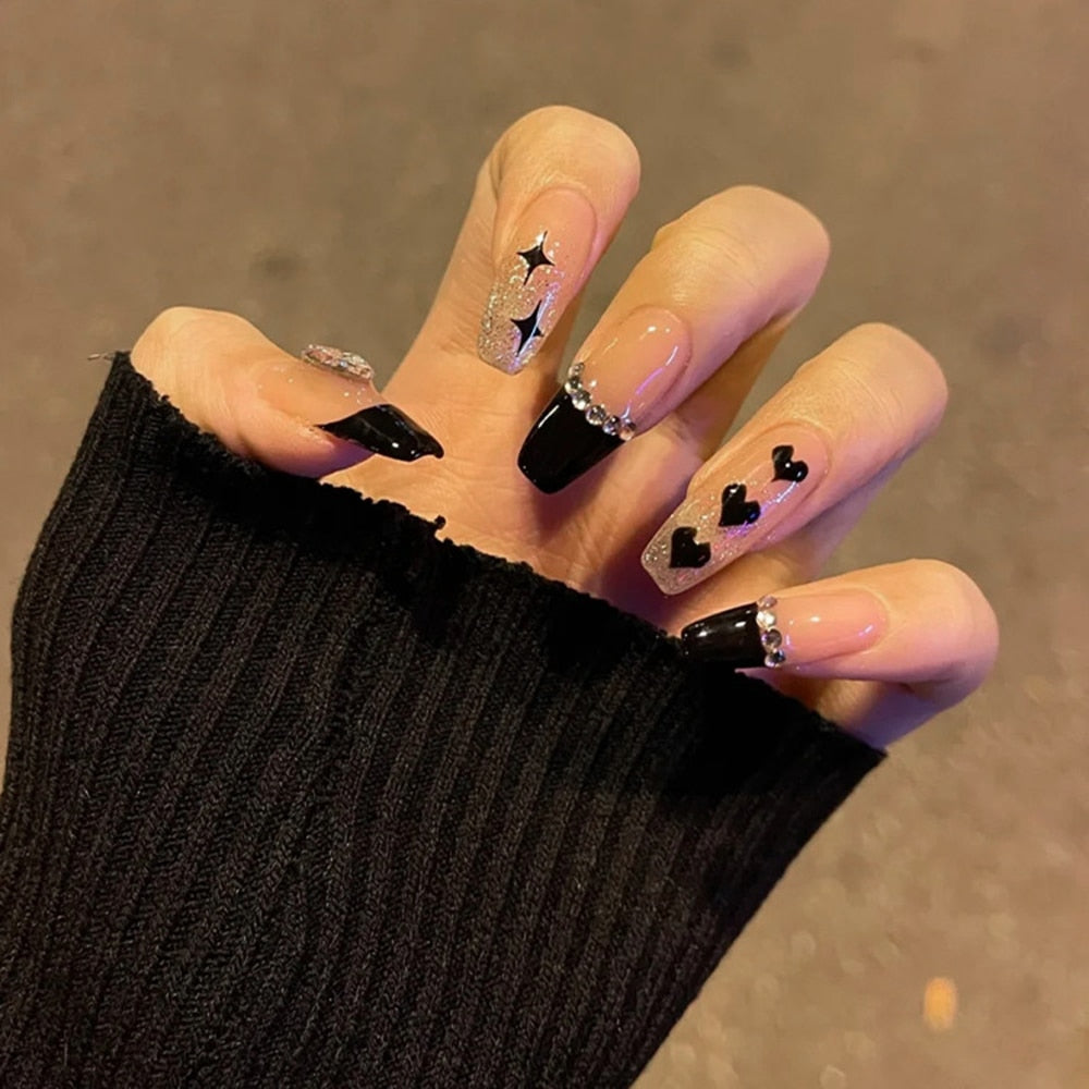 24pcs Rhinestone Design Fake Nails Shiny Bridal Women Lady party nail DIy Decorations Press On nail Tips False Nail Patch