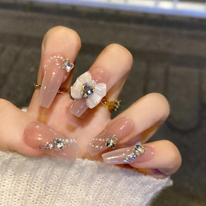 24pcs Rhinestone Design Fake Nails Shiny Bridal Women Lady party nail DIy Decorations Press On nail Tips False Nail Patch