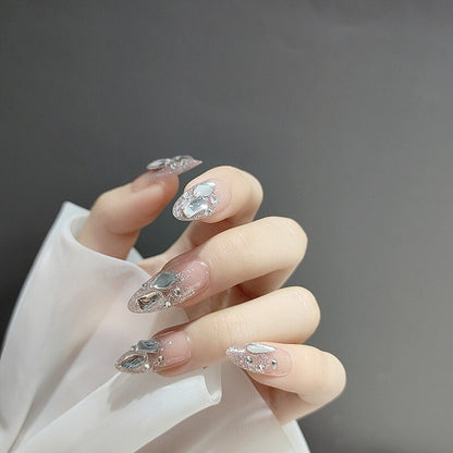 24pcs Rhinestone Design Fake Nails Shiny Bridal Women Lady party nail DIy Decorations Press On nail Tips False Nail Patch