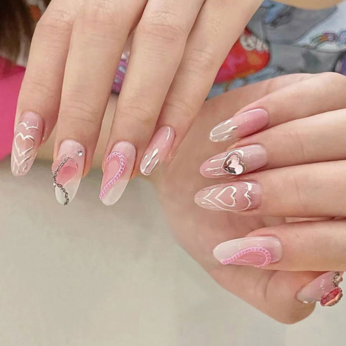 24pcs Rhinestone Design Fake Nails Shiny Bridal Women Lady party nail DIy Decorations Press On nail Tips False Nail Patch