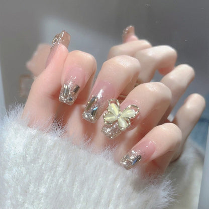 24pcs Rhinestone Design Fake Nails Shiny Bridal Women Lady party nail DIy Decorations Press On nail Tips False Nail Patch
