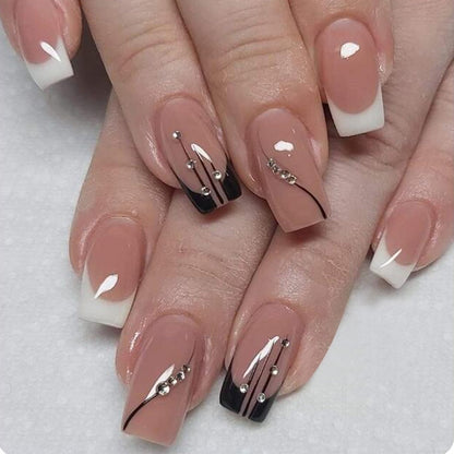 24pcs Short Square Explosive Diamond Sky Blue Armor Enhancements Fake Nails Press On Nails Full Cover Detachable Fingernails