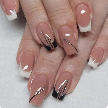 24pcs Short Square Explosive Diamond Sky Blue Armor Enhancements Fake Nails Press On Nails Full Cover Detachable Fingernails