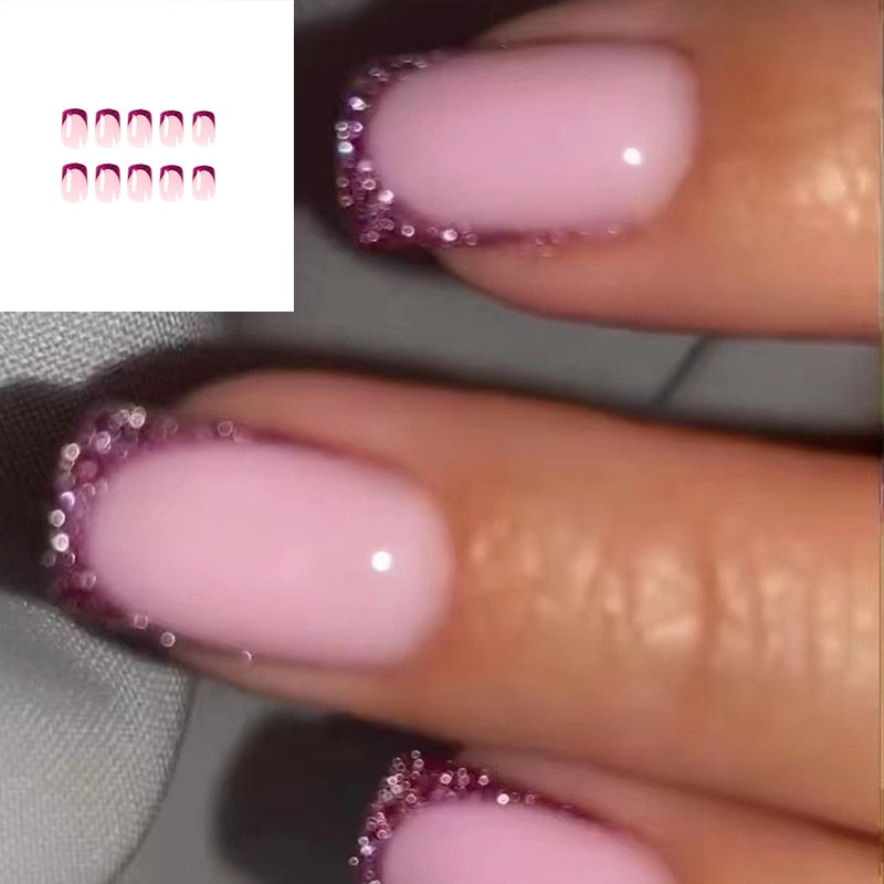 24pcs Short Square Explosive Diamond Sky Blue Armor Enhancements Fake Nails Press On Nails Full Cover Detachable Fingernails
