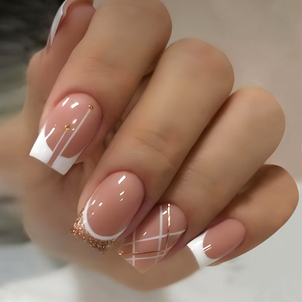 24pcs Silver glitter artificial fake nails with glue sweet cool y2k false nails with designs removeable french press on nails