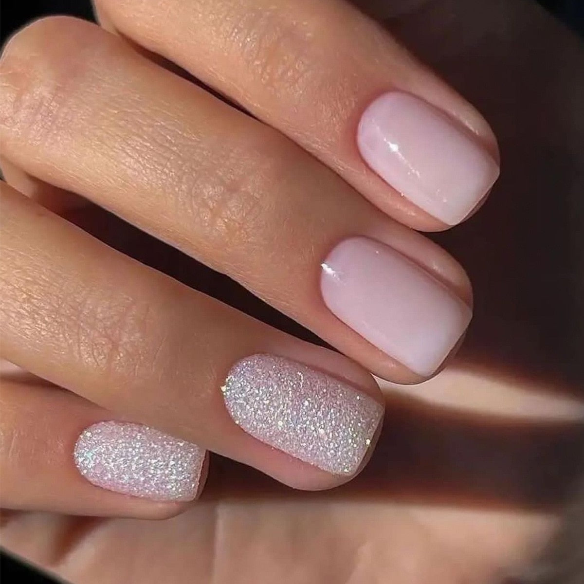 24pcs Silver glitter artificial fake nails with glue sweet cool y2k false nails with designs removeable french press on nails