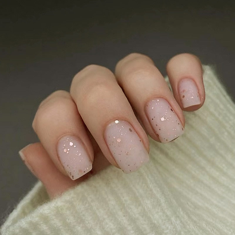 24pcs Silver glitter artificial fake nails with glue sweet cool y2k false nails with designs removeable french press on nails