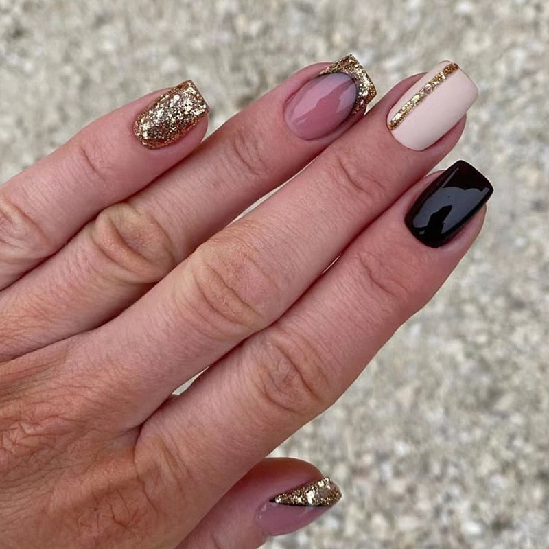 24pcs Silver glitter artificial fake nails with glue sweet cool y2k false nails with designs removeable french press on nails