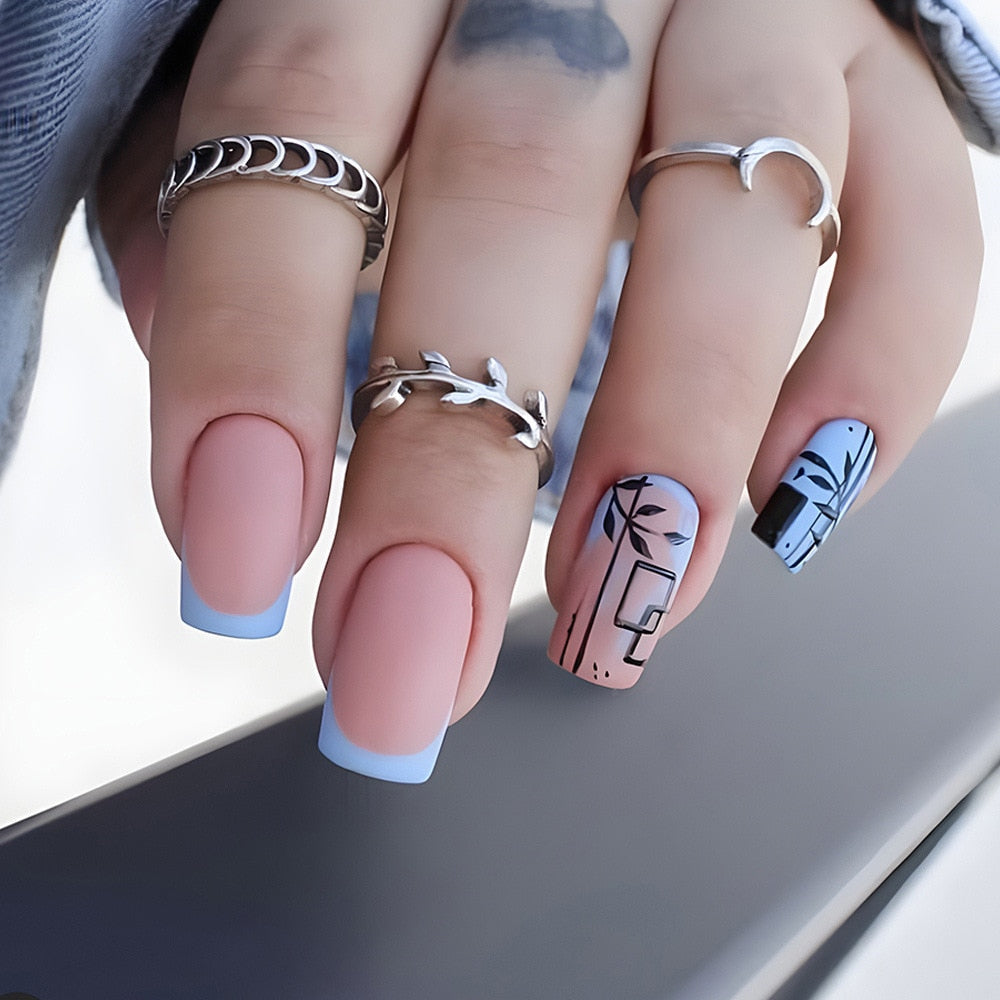 24pcs Silver glitter artificial fake nails with glue sweet cool y2k false nails with designs removeable french press on nails