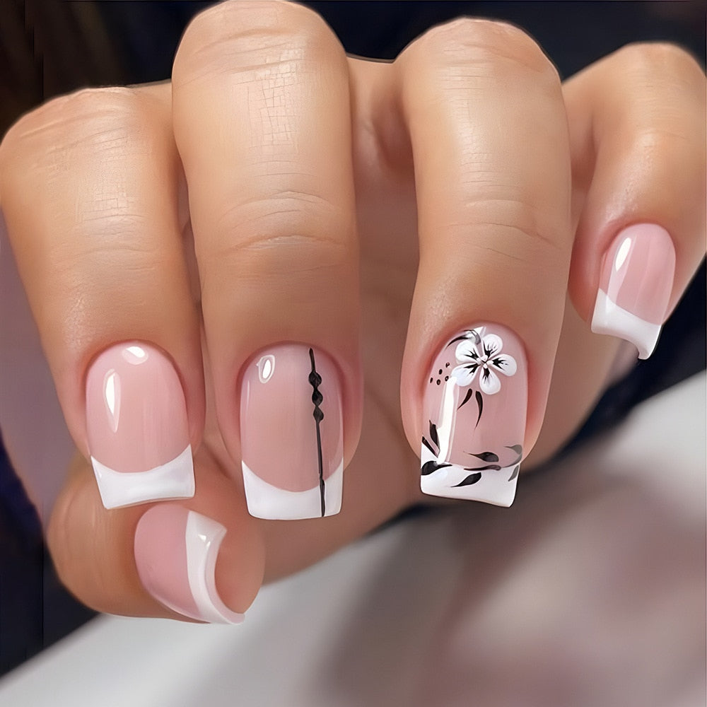 24pcs Silver glitter artificial fake nails with glue sweet cool y2k false nails with designs removeable french press on nails