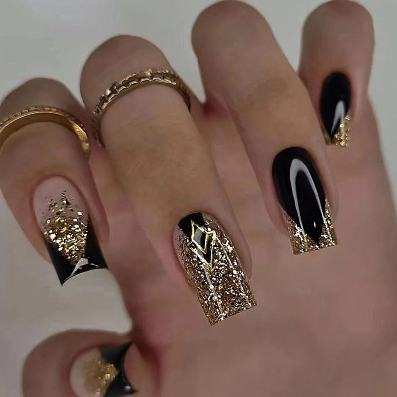 24pcs Silver glitter artificial fake nails with glue sweet cool y2k false nails with designs removeable french press on nails