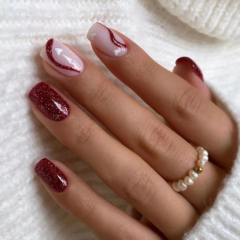 24pcs Silver glitter artificial fake nails with glue sweet cool y2k false nails with designs removeable french press on nails