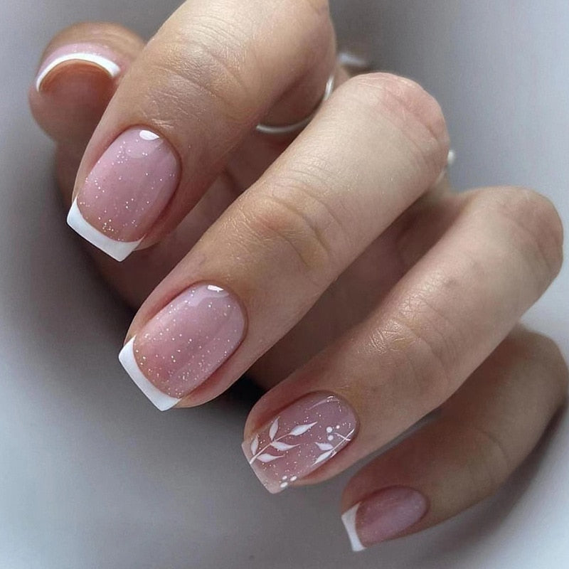24pcs Silver glitter artificial fake nails with glue sweet cool y2k false nails with designs removeable french press on nails