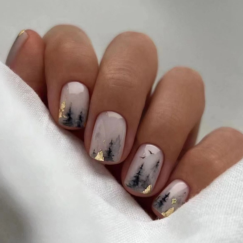 24pcs Silver glitter artificial fake nails with glue sweet cool y2k false nails with designs removeable french press on nails