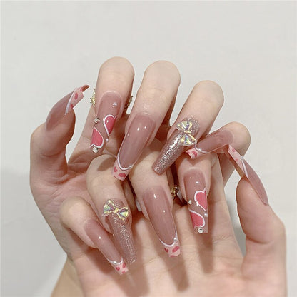 24pcs Simple Style Nail Art Colorful Lines Fake Nails In Shape Of Water Drop Press On False Nails With Glue DIY Nail Art Tips