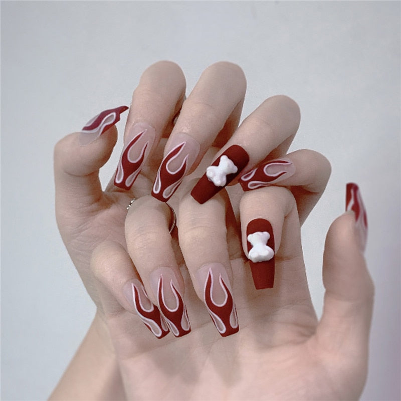 24pcs Simple Style Nail Art Colorful Lines Fake Nails In Shape Of Water Drop Press On False Nails With Glue DIY Nail Art Tips