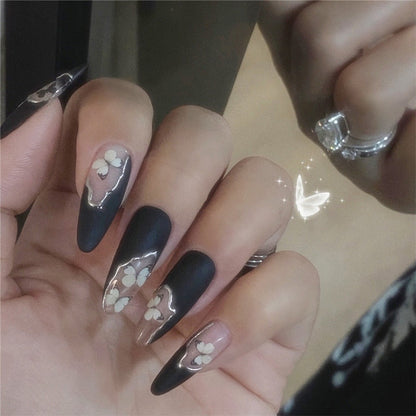 24pcs Simple Style Nail Art Colorful Lines Fake Nails In Shape Of Water Drop Press On False Nails With Glue DIY Nail Art Tips