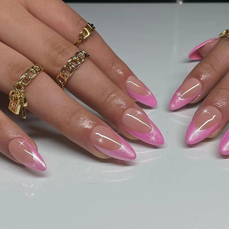 24pcs Simple Style Nail Art Colorful Lines Fake Nails In Shape Of Water Drop Press On False Nails With Glue DIY Nail Art Tips